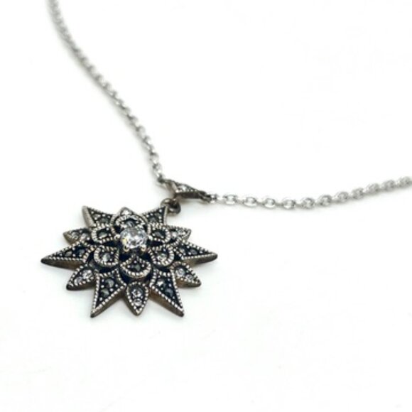 JUDITH JACK 925 MARCASITE STARBURST NECKLACE STERLING SILVER CZ SUN PENDANT - Picture 10 of 16